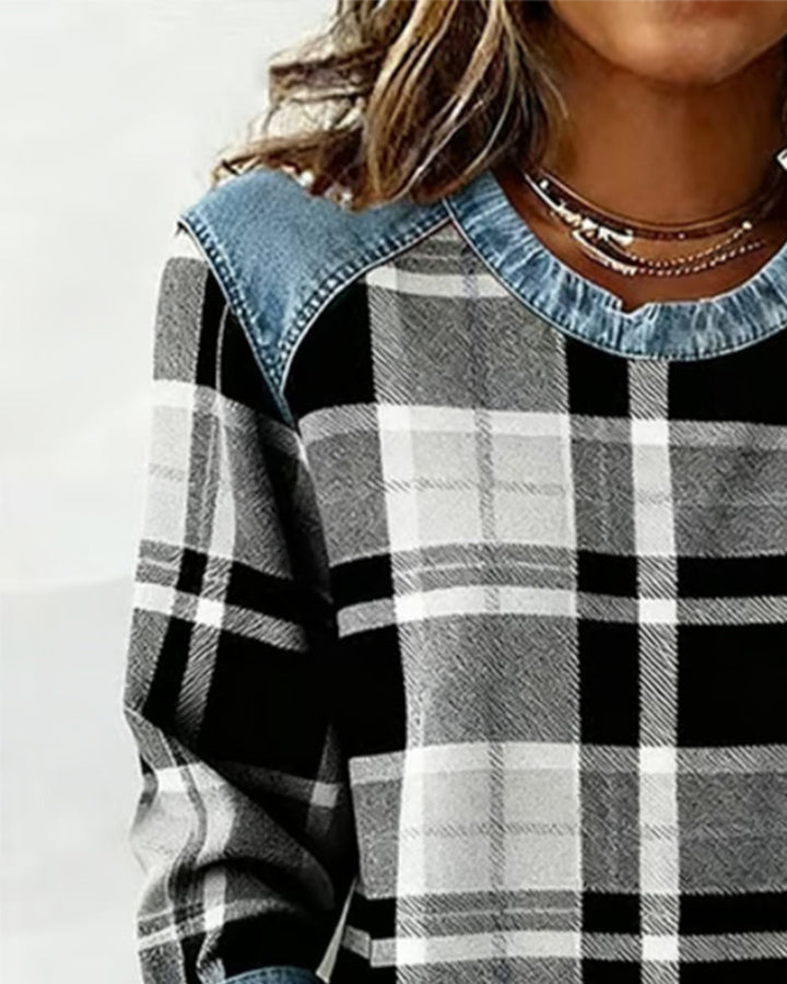 Riley | Plaid Patchwork Sweatshirt