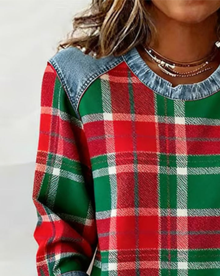 Riley | Plaid Patchwork Sweatshirt
