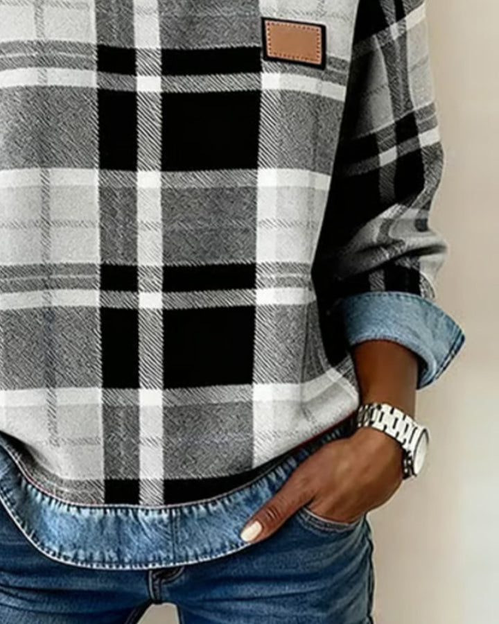 Riley | Plaid Patchwork Sweatshirt