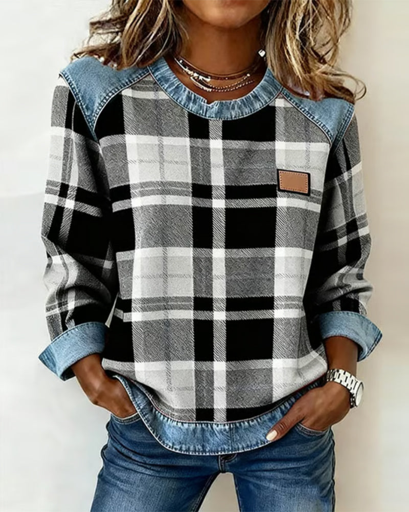 Riley | Plaid Patchwork Sweatshirt