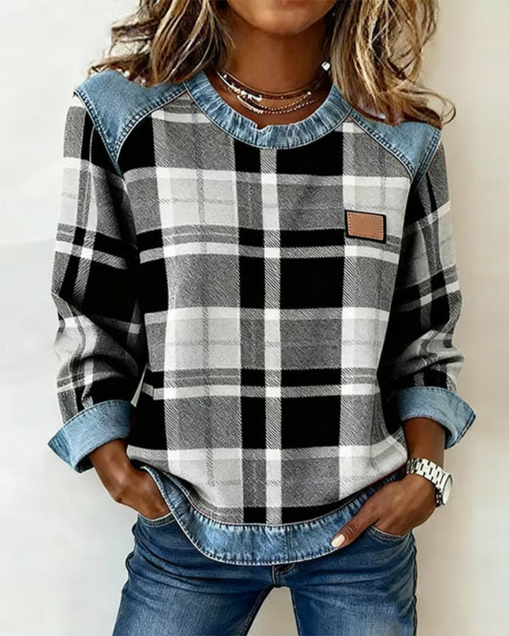 Riley | Plaid Patchwork Sweatshirt