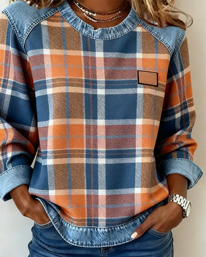 Riley | Plaid Patchwork Sweatshirt