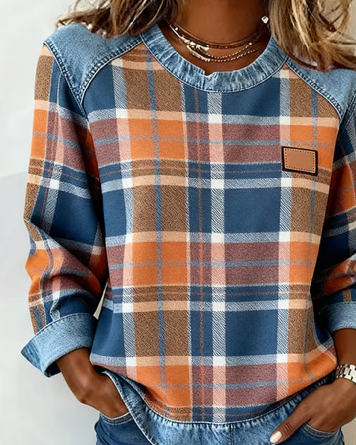 Riley | Plaid Patchwork Sweatshirt